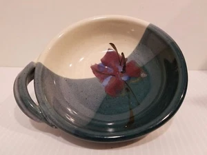 Kent Follette Art Pottery Blue and White Dish Bowl with Handle - Bild 1 von 2