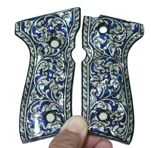 PERLENGRIFFE FÜR BERETTA 92 VOLLE GRÖSSE 92FS 96 M9 92A1 BLAUE BLUMENKUNST SCHÖNES GESCHENK - Bild 1 von 24