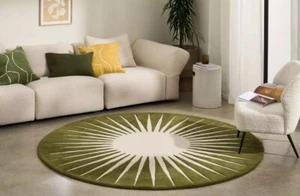 Vaserely Moss Green Hand Tufted 100% Wool Soft Area Rug Carpet for Living Room - Picture 1 of 6