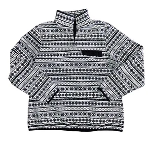 Jachs New York Cabin Ski Black White Pullover Fleece 1/4 Button Jacket Top L - Picture 1 of 7