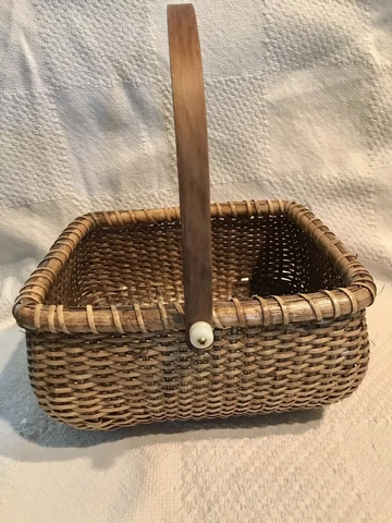 Nantucket basket nautical BROWN swing handle 8”x7.5”x4” Rectangle VGUC Cover