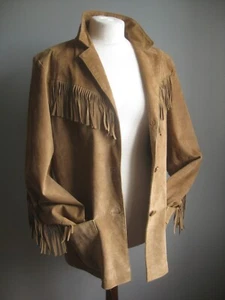 GIACCA COWBOY PELLE VINTAGE 18 16 L frange nativi americani lavabile in lavatrice camoscio - Foto 1 di 22