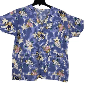 Medline Scrub Top Womans Size L Has Pockets Blue Angels Twinkle Twinkle - Picture 1 of 6