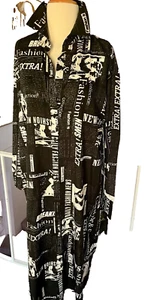 $60 LIVE 4 TRUTH Newspaper Fashion Long Shirt Dress Paris Buttons size M NEW - Picture 1 of 8