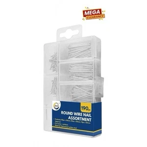 190-Piece Round Wire Nail Assortment – Assorted Sizes for Crafts, DIY, & Repairs - Picture 1 of 1