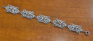 Bracciale Vintage Argento Sterling 925 Filigrana 7" Pannello Link - Foto 1 di 12