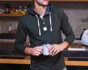 BYLT Hoodie Mens XXL 2XL Drop Cut L/S Hooded Henley Lux Sweatshirt Striped - Picture 1 of 7