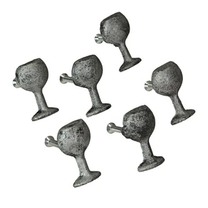 Antique Silver Finish Cast Iron Wine Glass Cabinet Knob Drawer Pulls Set of 6 - Picture 1 of 8