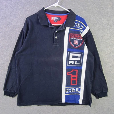 Chaps Ralph Lauren Rugby Shirt Mens Large Navy Long Sleeve CRL Crest Graphic - Image 1 of 4