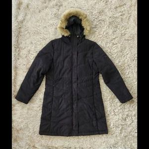 L.L. Bean 3/4-langer schwarzer gefütterter Mantel Fellbesatz Kapuze Damengröße Medium Petite - Bild 1 von 12