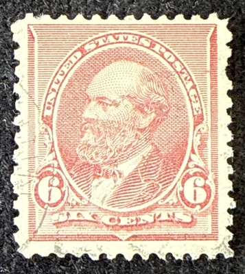 1890-93 US 6c Garfield Stamp Used F Missing Perf,SC#224 (CV $25) - Image 1 of 2