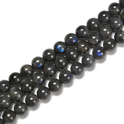 Natural Black Labradorite Smooth Round Beads Size 7mm 8mm 15.5'' Strand - Image 1 of 2