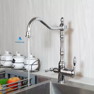 Grifo de fregadero de cocina giratorio 360° cromo caño largo + 2 asas 1 orificio grifo mezclador lavabo - Imagen 1 de 6