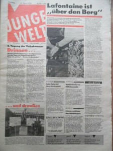 JUNGE WELT 27. April 1990 Lafontaine-Attentat Schottland-DDR 0:1 Bernd Stange