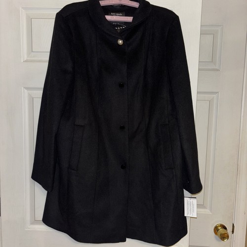 Cappotto nero nuovo con etichette $348 Kate Spade NY lana XL intercambiabile bottoni perle elegante