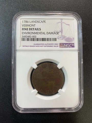 1786 VERMONT COLONIAL COIN NGC FINE DETAILS - LANDSCAPE - COPPER -CERTIFIED SLAB Cover