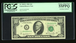 DBR 1981 $10 FRN San Francisco Fr. 2025-L PCGS 55 PPQ Serial L18408542B - Picture 1 of 2