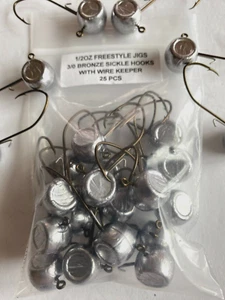 25 handgefertigte 1/2oz mit Keeper Freestyle Jig Köpfe mit einem 3/0 Bronze Sichelhaken - Bild 1 von 1