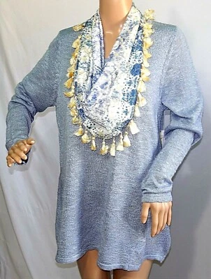 Top túnica suéter tejido azul claro talla XL One World Live and Let Live para mujer  Foto 1 de 4