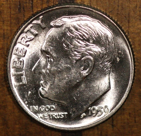 1959 P Roosevelt Dime CH BU LUSTER! 90% Silver US Coin Cover