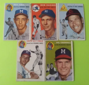 5-Card Lot 1954 Topps Baseball-Del Crandall/Jack Dittmer/Bob Kuzava/Roy Smalley - Picture 1 of 5