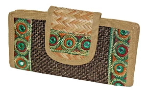 Kleine Tasche Braun-Bestickt Henkel Innentasche Klettverschluss 21 x 11 cm - Bild 1 von 7