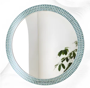 Specchio intarsiato osso di diamante verde scuro cornice decorativa da parete vintage fatto a mano - Foto 1 di 1