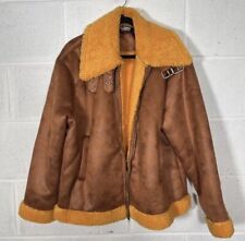 Reclaimed Vintage Aviator Jacket Size Large Brown Faux Suede Oversized Unisex