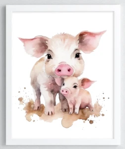 Pig Wall Art Print, Cute Pig and Baby, Farmhouse Art Home Decor Print #96 - Bild 1 von 2