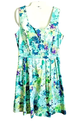 Calvin Klein Women 10P Blue Lavender Sleeveless Short Dress Beachy Garden Artsy - Image 1 of 4