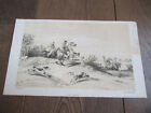 lithograph ENGRAVING HUNTING 1880 THE TRACK