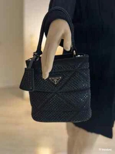 Prada Black Bucket Handbag with Black Rhinestones | Removable Strap - Picture 1 of 12