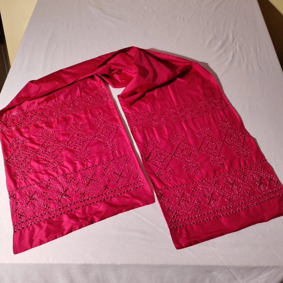 Xale de seda fúcsia Megan Park Inglaterra frisado Índia 17,5" x 83" - Imperfeito - Imagem 1 de 4