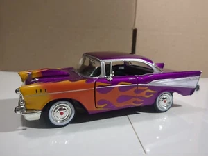 1/24 DIECAST BLACK 1957 CHEVY BEL AIR STREET RACER WITH FLAMES Loose No Box - Picture 1 of 11