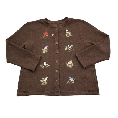 Bon Worth свитер женщин S коричневый вышитый длинным рукавом кардиган на пуговицах - Изображение 1 из 4