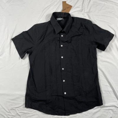 Camisa PJ Paul Jones Adulto Talla Mediana Negra Manga Corta Abotonada Volantes Para Hombres Foto 1 de 4