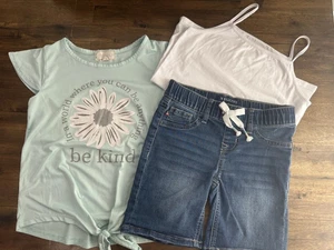 Vigoss Girls Malibu Mid Blue Denim Bermuda Shorts, Btween Shirt & Tank Set, Sz 8 - Picture 1 of 15