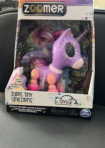 Zoomer Zupps Tiny UNICORN  “Crystal” Lights, Sounds Spinmaster Pink Purple NEW - Picture 1 of 5