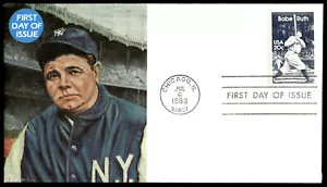 1983 FDC- Babe Ruth Oil Painting by Robert Steven Simon TCMA Cachet - Picture 1 of 2