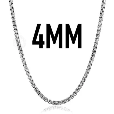 Collar de cadena de caja de acero de titanio plateado de 4 mm para hombres y mujeres 18 pulgadas-24 pulgadas Foto 1 de 4