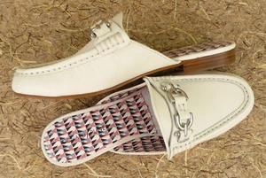 NEW DONALD PLINER Retail $178 SYLVI BIT ORNAMENT LEATHER MULES WHITE Size 7.5 - Picture 1 of 3