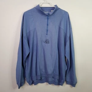 Gitano Quarter Zip Fine Fleece Pullover Jumper Mens Size L Blue Fornt Print - Picture 1 of 9