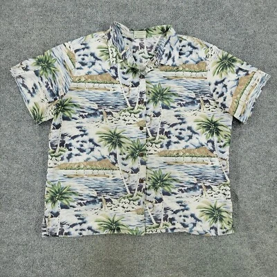 Camisa Hawaiana Go Barefoot Hombres XL Blanca Azul Island Life AOP Botón Manga Corta Foto 1 de 4