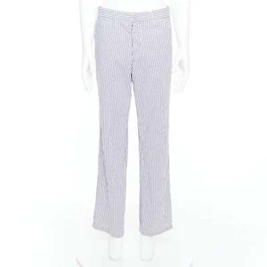 MAISON MARTIN MARGIELA white blue cotton stripe button fly wide pants IT46 S - Picture 1 of 8