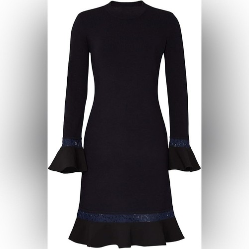 Abito Tory Burch balza polsino pizzo orlo nero maglione maglia merino 22772