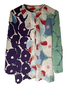Diane Von Furstenburg 4 DVF Whista Silk Blouse Button Multicolor 3/4 Sleeves Fun - Picture 1 of 8