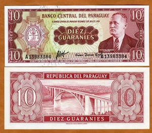 Paraguay, 10 Guaranies, L. 1952, P-196a, A-Prefix, UNC - Picture 1 of 1