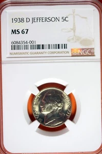 1938 - D NGC MS67 JEFFERSON NICKEL!! #B42427 - Picture 1 of 2