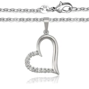Women's 925 Sterling Silver  Gemstone Heart Chain Pendant 18" Necklace D956 - Picture 1 of 7