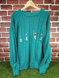Golden Bear By Jack Nicklaus Golf Cable Knit Embroidered Vintage Sweater Size L - Picture 1 of 15